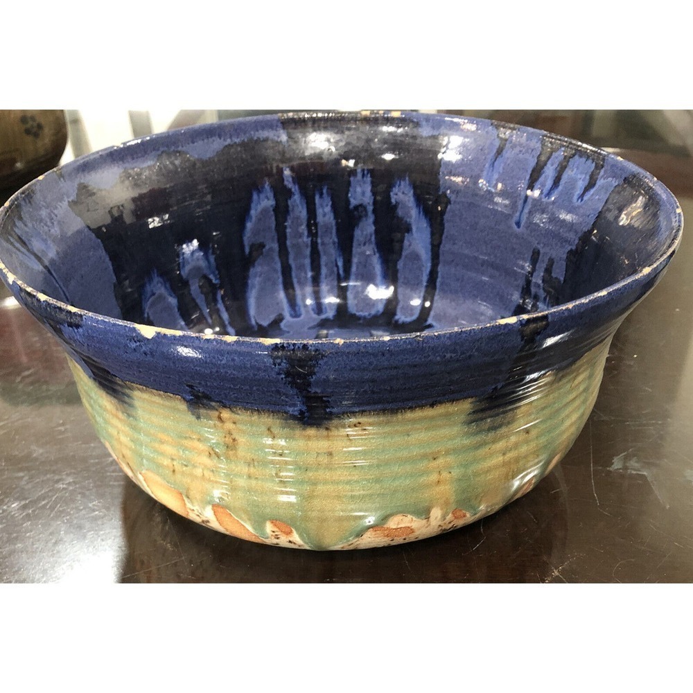 Rustic Signed Mt. Child Mud Works Pottery Bowl Hand Turned Glazed W/Lid